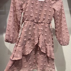 Clip Dot Tiered Dress for Girls in Blush Small